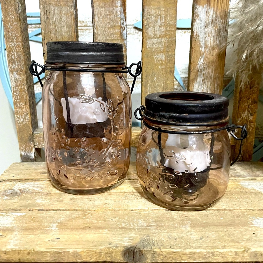 Pink Farmhouse Mason Jar Lantern Lights Set NEW